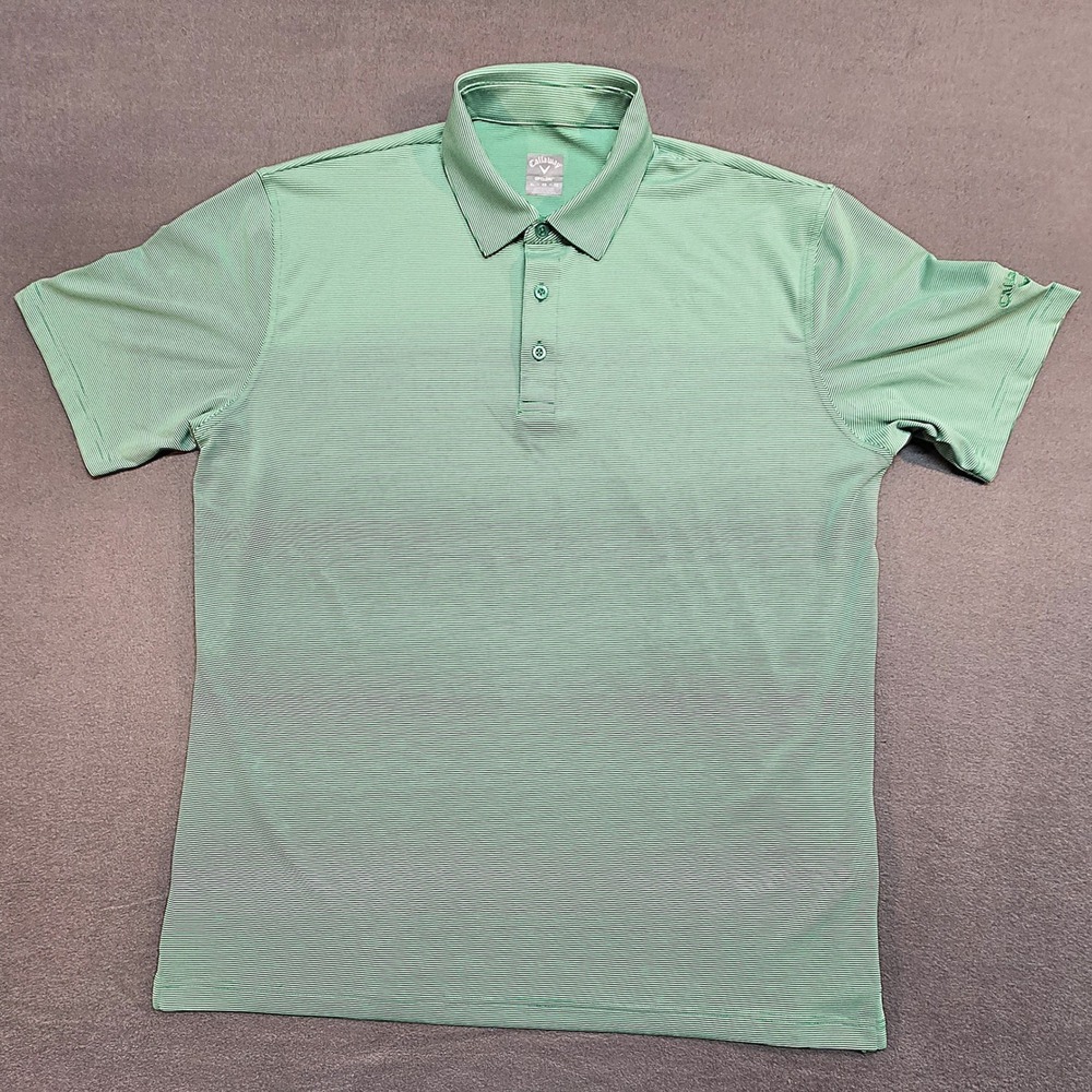Callaway Mens Opti-Dri Golf Polo Shirt XL Green White Micro Stripe Performance